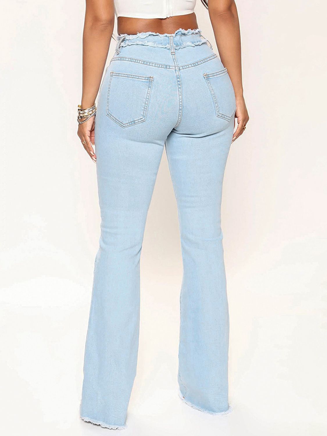 Striped Raw Hem Jeans c43cc2f5b3ad434f866552414d80113c-Max Trendsi