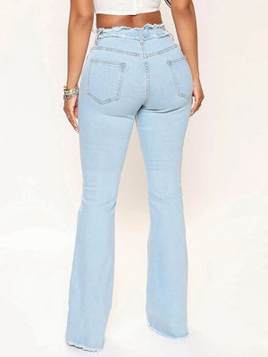 Striped Raw Hem Jeans c43cc2f5b3ad434f866552414d80113c-Max Trendsi