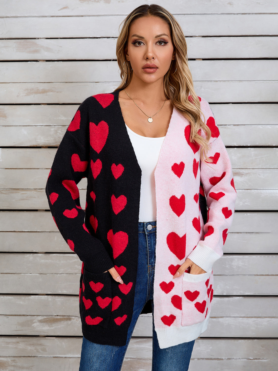 Heart Open Front Long Sleeve Cardigan c4451be8-b189-4d3f-be1d-0791e85f2a6b-Max Glownestbest