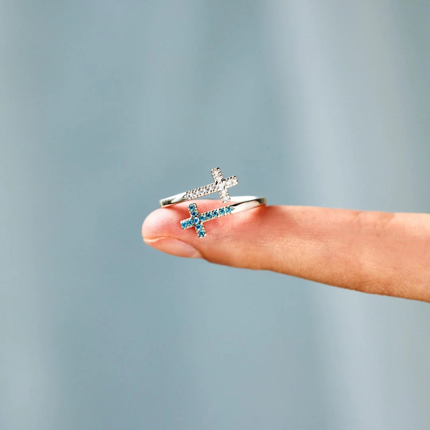 Zircon 925 Sterling Silver Double Cross Bypass Ring c4a38a82-9ac5-4836-a654-d121bcdc53a2-Max Trendsi