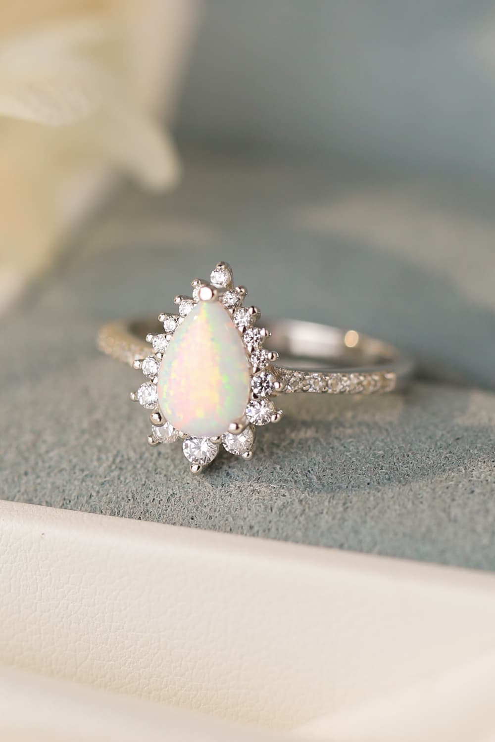 Platinum-Plated Opal Pear Shape Ring Silver c4c5b2d8e58e4565a400488c0a90d73d-Max Trendsi