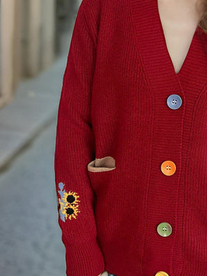Contrast Button V-Neck Long Sleeve Cardigan c59090a6-e4e5-4c23-81ec-7a8fdb3fb111-Max Glownestbest