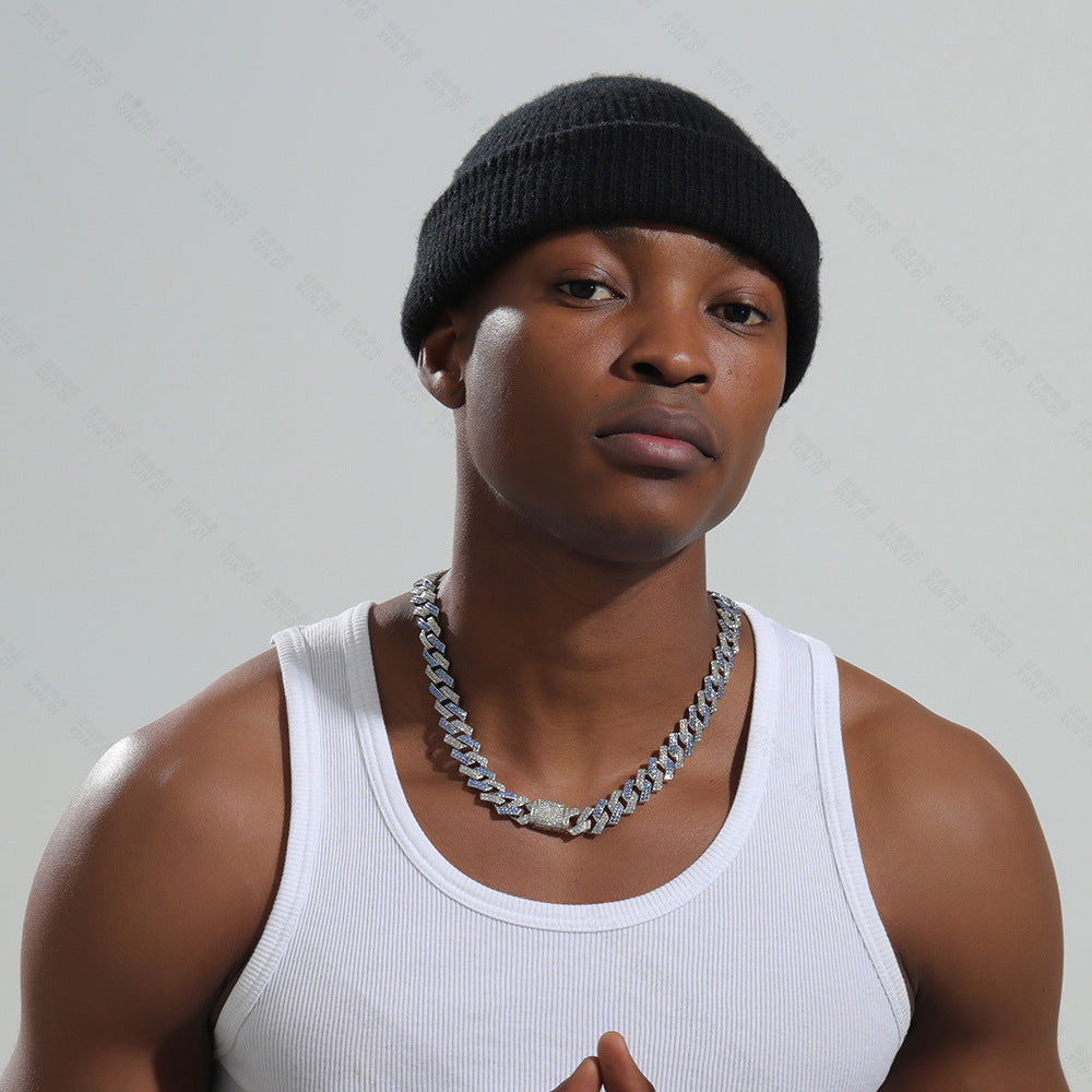 Trendy and fashionable Cuban chain with diamond-shaped design men's hip-hop style necklace and bracelet set c60ff35b-505a-4710-9341-656c95bccafd Artshiney