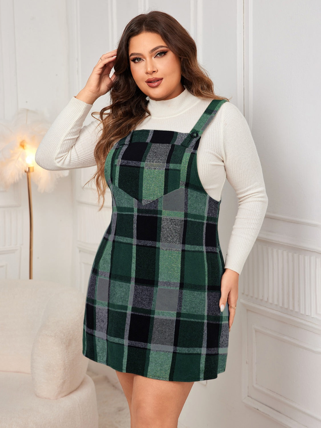 Honey Plus Size Plaid Wide Strap Overall Dress c62aa60c-dc74-42c3-96c1-bc2025cbe011-Max Glownestbest