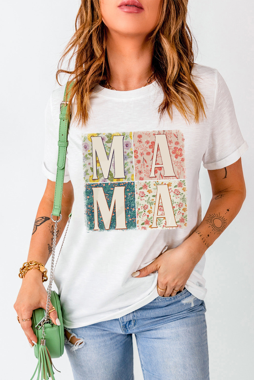 Glownestbest ® | MAMA Round Neck Short Sleeve T-Shirt White c62c884d-2071-4f86-ad40-40088cd6bf74-Max Glownestbest