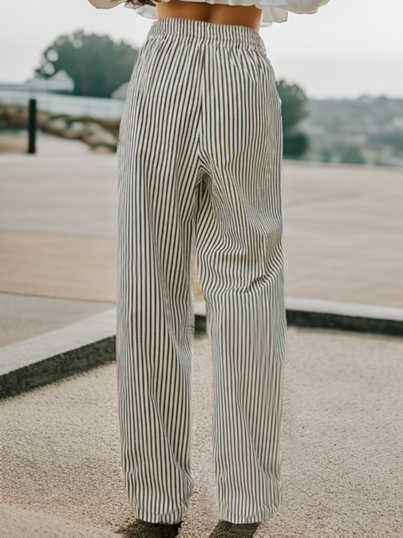 Drawstring Striped Elastic Waist Pants c685257c-d4e2-4686-83b7-6fb3ab603868-Max Trendsi