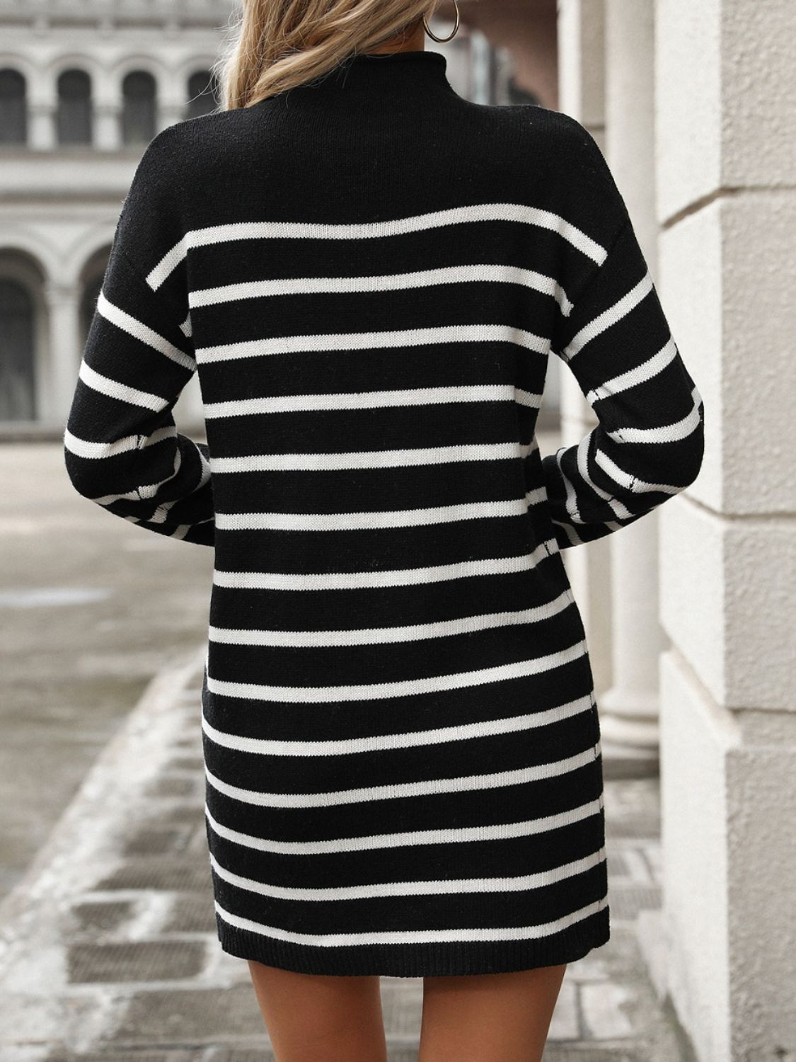 Striped Mock Neck Long Sleeve Mini Dress c6b1778e-5253-47d6-8819-05b77629a0e2-Max Glownestbest