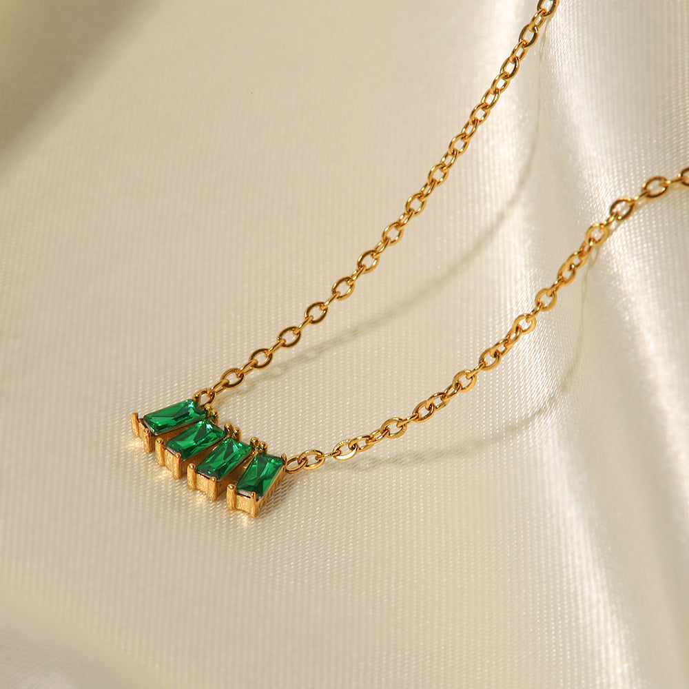 18K gold plated necklace with pink/white /l green zircon Green c7141d60-8388-4545-b198-3407e23e3175 Artshiney