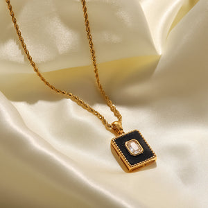 18K Gold Inlaid White Zircon Malachite Twist Chain Square Pendant Necklace Black c75227f3-3f6d-4cd6-a94b-4ba3fa36e835 Artshiney