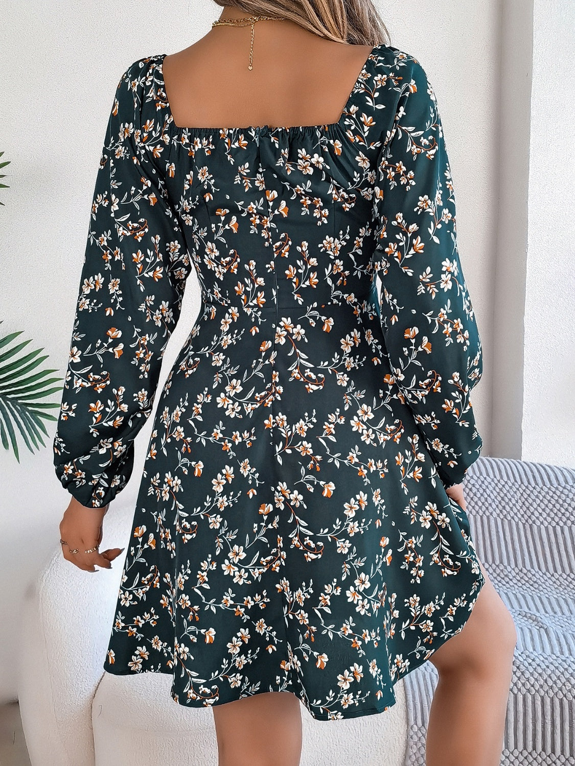 Printed Sweetheart Neck Balloon Sleeve Mini Dress c77b85de-2ec7-4b64-880a-07dcce685110-Max Glownestbest
