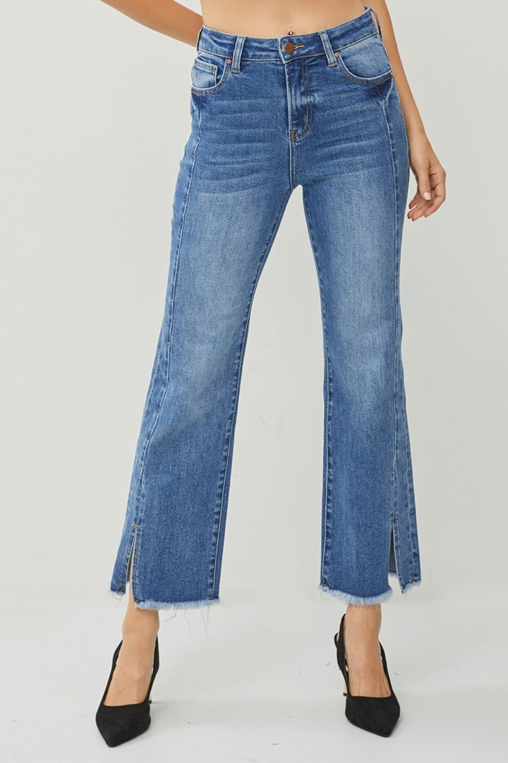 RISEN High Waist Raw Hem Slit Straight Jeans DARK c7876bb4-2361-455a-9c33-c419e4767ce1-Max Trendsi