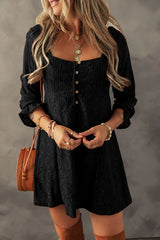 Textured Square Neck Mini Dress Black c7ed9529-9fb2-4014-9fea-4adba32ded57-Max Glownestbest