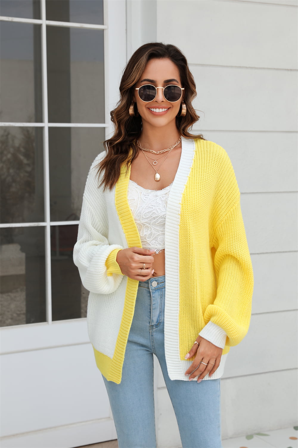 Angel Wings Open Front Contrast Color Balloon Sleeve Cardigan c8191008d4c849d2a519f6e3746c15ca-Max Glownestbest