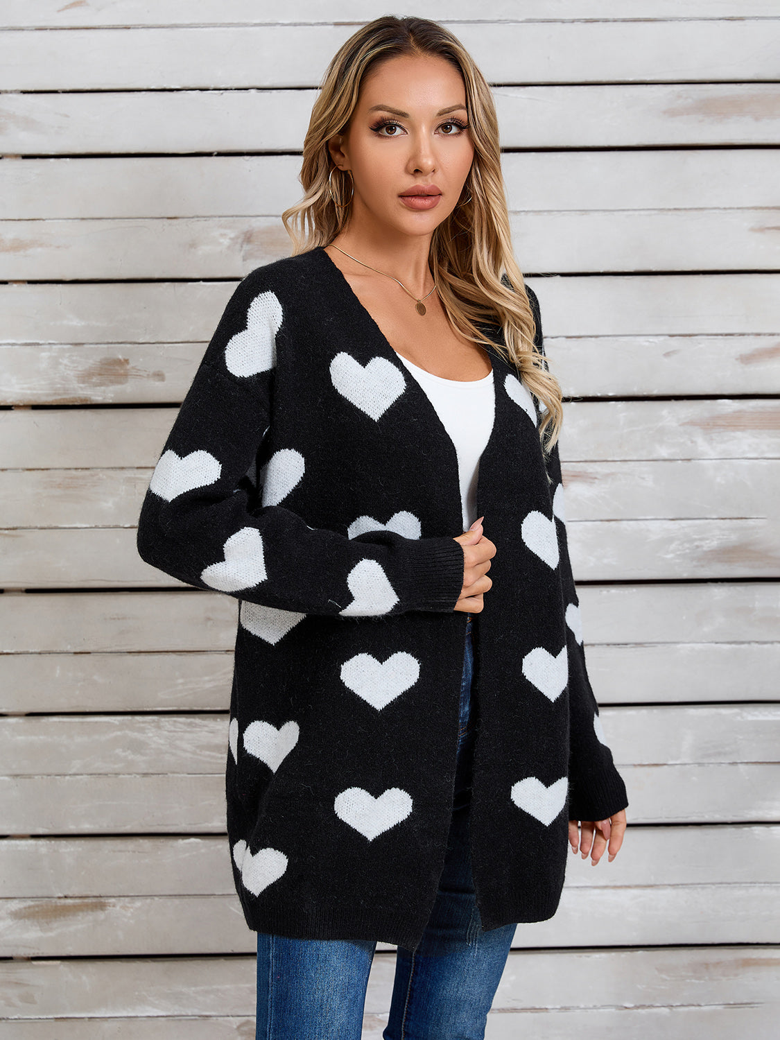 Heart Open Front Long Sleeve Cardigan c85f3d1a-ffff-42fa-ab83-791202498f2f-Max Glownestbest