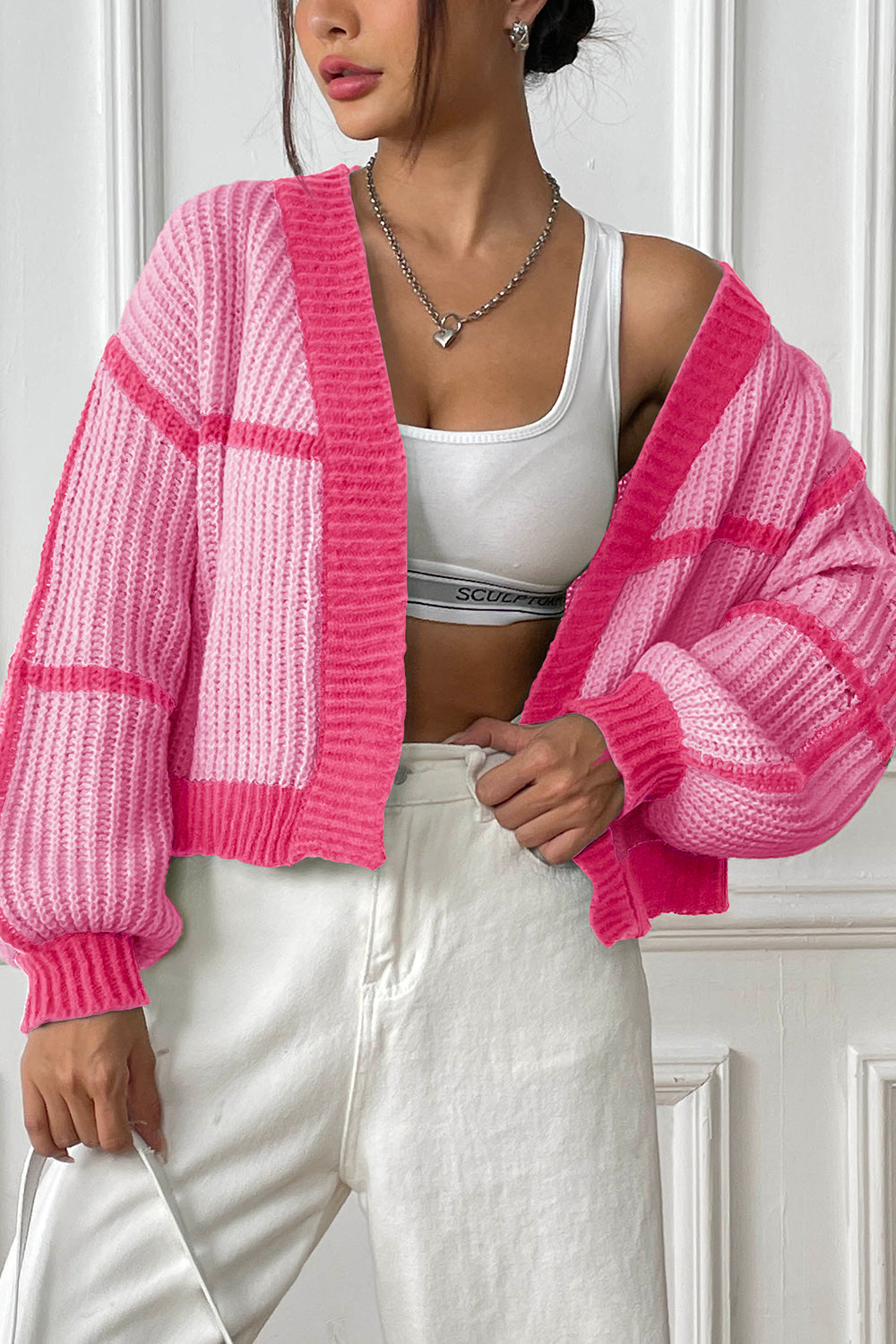 Glownestbest® | Contrast Open Front Long Sleeve Cardigan c8705c67f5b14e41949e4f5ebefaecbf-Max Glownestbest