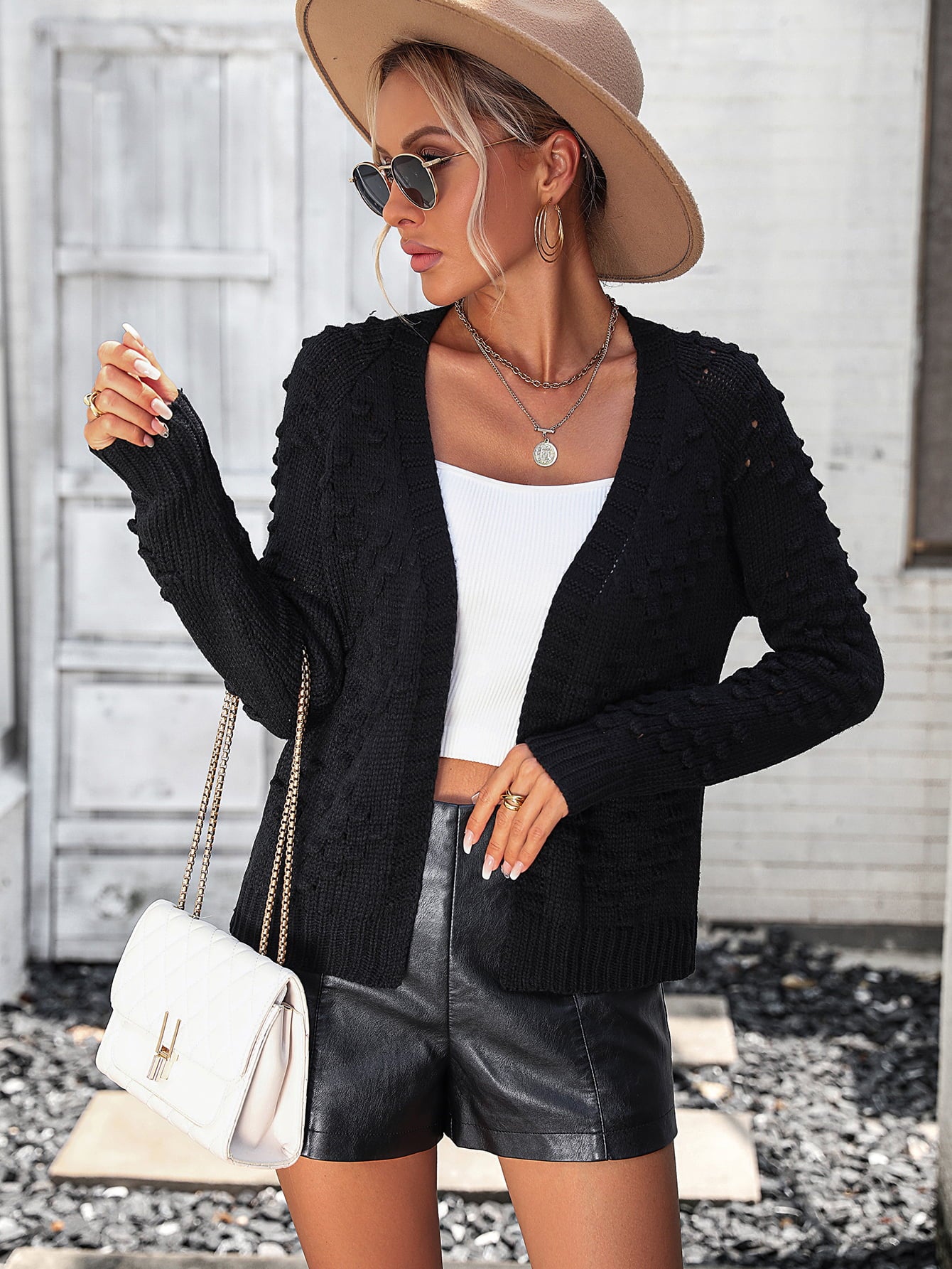 Glownestbest® | Open Front Long Sleeve Cardigan Black c87b9e9b07294f1e9c06e69a73e66b89-Max Glownestbest