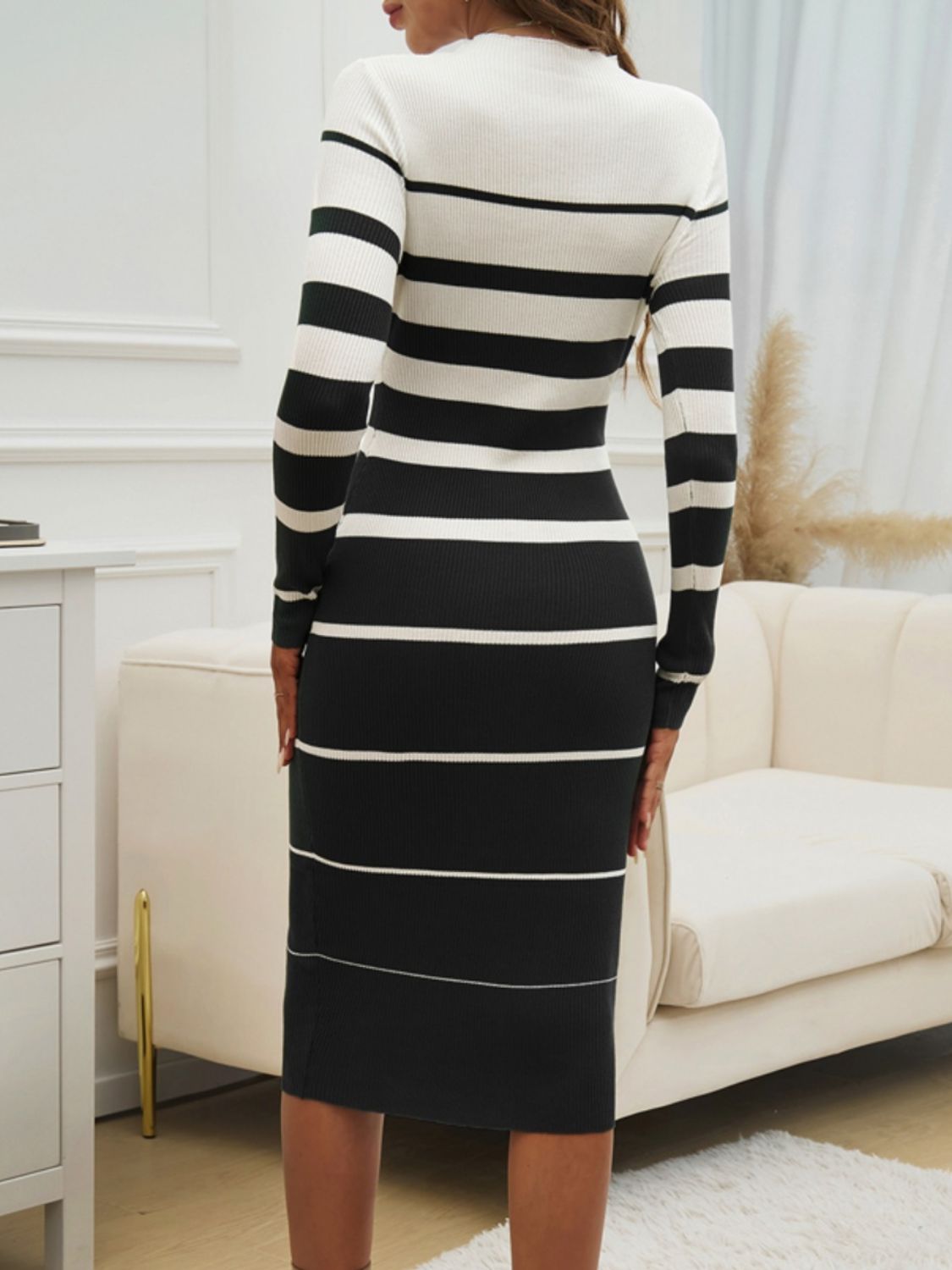 Devine Color Block Round Neck Long Sleeve Midi Dress c8a33ba7-35b4-4ffd-bf24-df0056ea64e5-Max Glownestbest