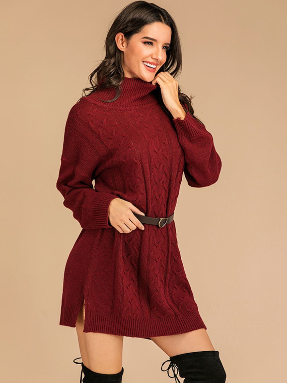 Perfee Slit Turtleneck Long Sleeve Mini Sweater Dress c8c32c9e-9513-4e5b-9e74-4ed0321790f9-Max Glownestbest
