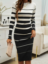 Devine Color Block Round Neck Long Sleeve Midi Dress White c8e5a6ac-3561-4301-9625-e9166c56357f-Max Glownestbest