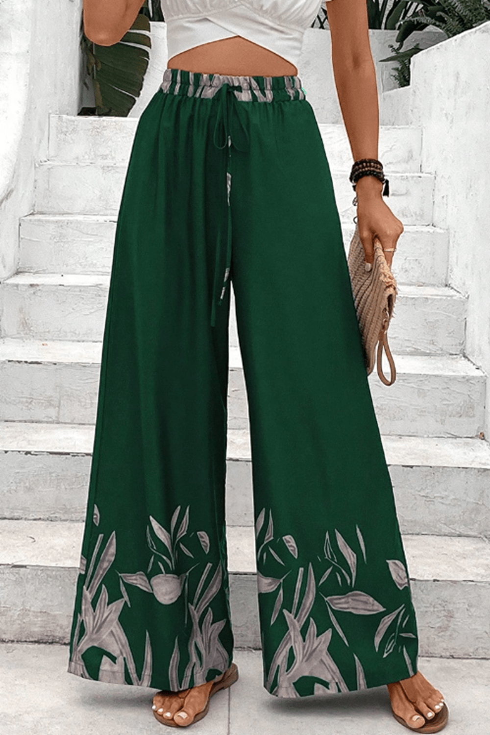 Honey Drawstring Tie High Waist Relax Fit Long Pants Green c947d082fff948a599c33bbd723c3dd7-Max Trendsi