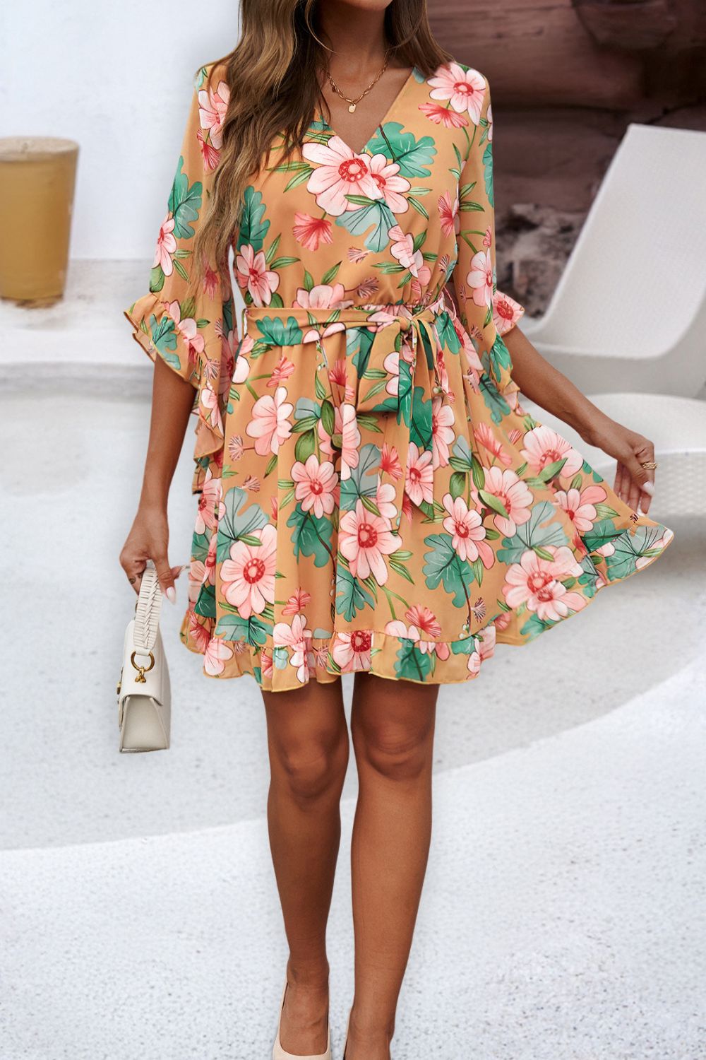 Devine Ruffled Printed Surplice Half Sleeve Mini Dress c95b0b26-48b8-4337-94a2-4edee77b2003-Max Glownestbest