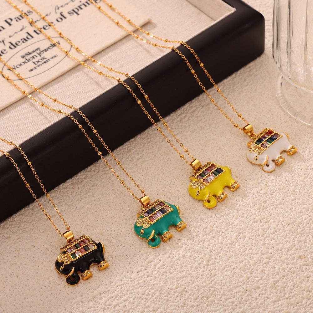 18K Gold Trendy Personalized Elephant Inlaid Gemstone Design Necklace c9b53293-5304-4b7f-bfd4-c47951bceec7 Glownestbest