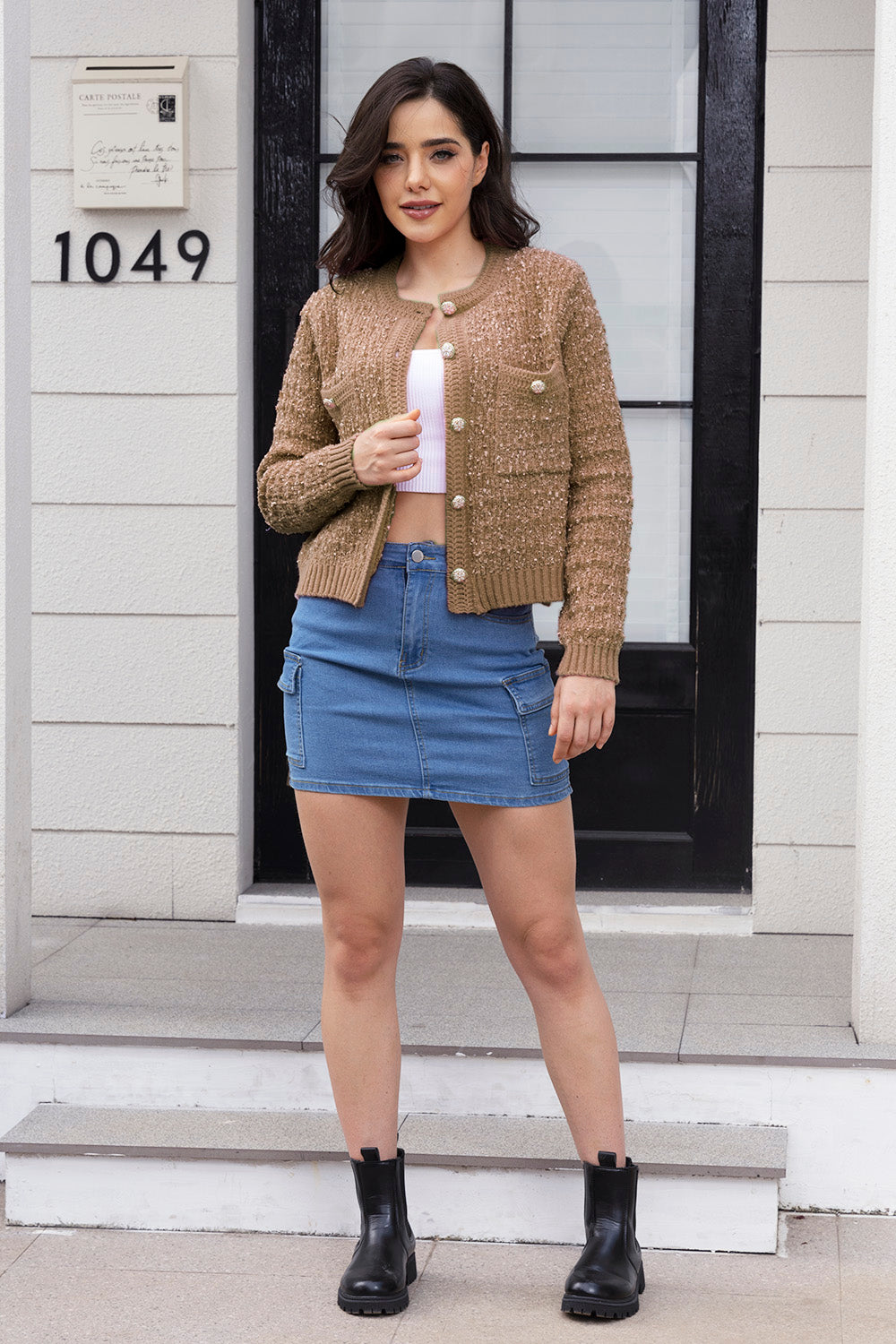 Glownestbest® | Button Up Round Neck Cardigan Khaki c9c8e575f1a643589678ce12a79898c2-Max Glownestbest