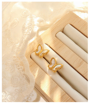 18k Gold Simple Butterfly White Seashell Design Necklace Earrings Set ca9d7702-46bd-43eb-9ad3-d66c63513a61 Artshiney