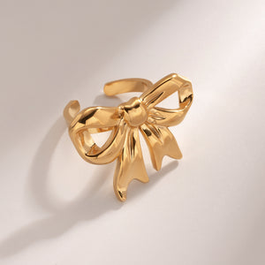 18K Gold-Plated Stainless Steel Bow Ring ca9fb0c3-1b91-48a0-929e-2ad74020642a-Max Trendsi