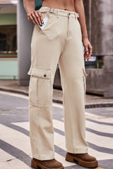 Buttoned Loose Fit Jeans with Pockets Tan cabec644ef604d84a6526a704143007b-Max Trendsi
