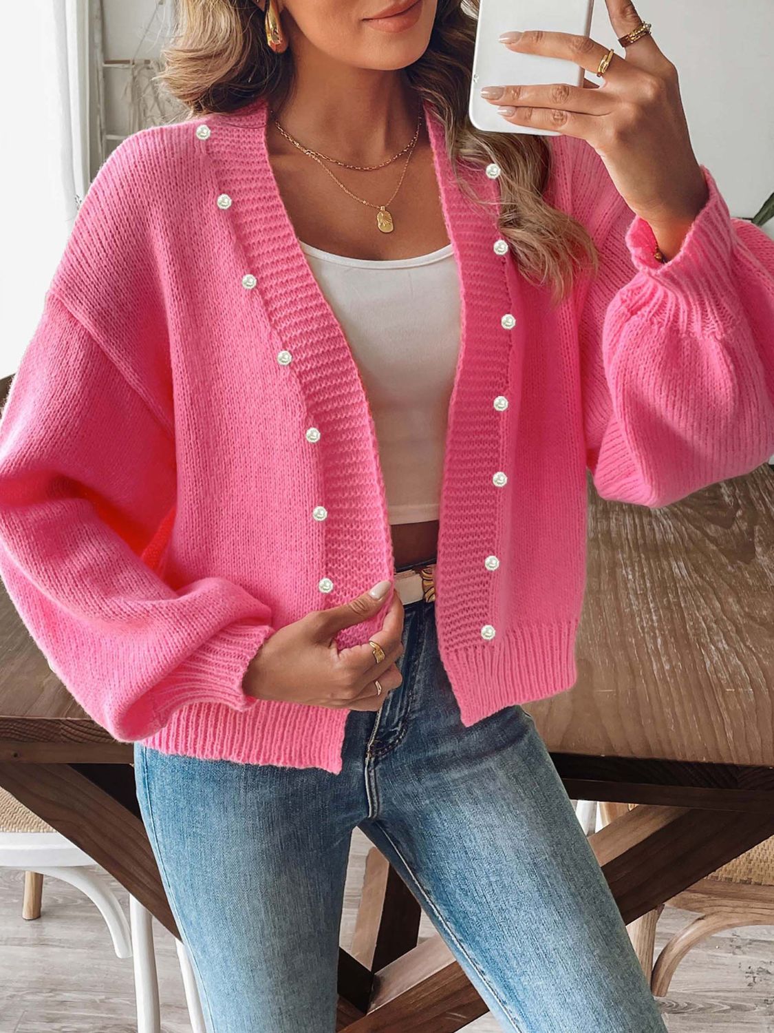 Pearl Open Front Long Sleeve Cardigan cad317b2-510e-4705-b5a2-eb42bd928312-Max Glownestbest