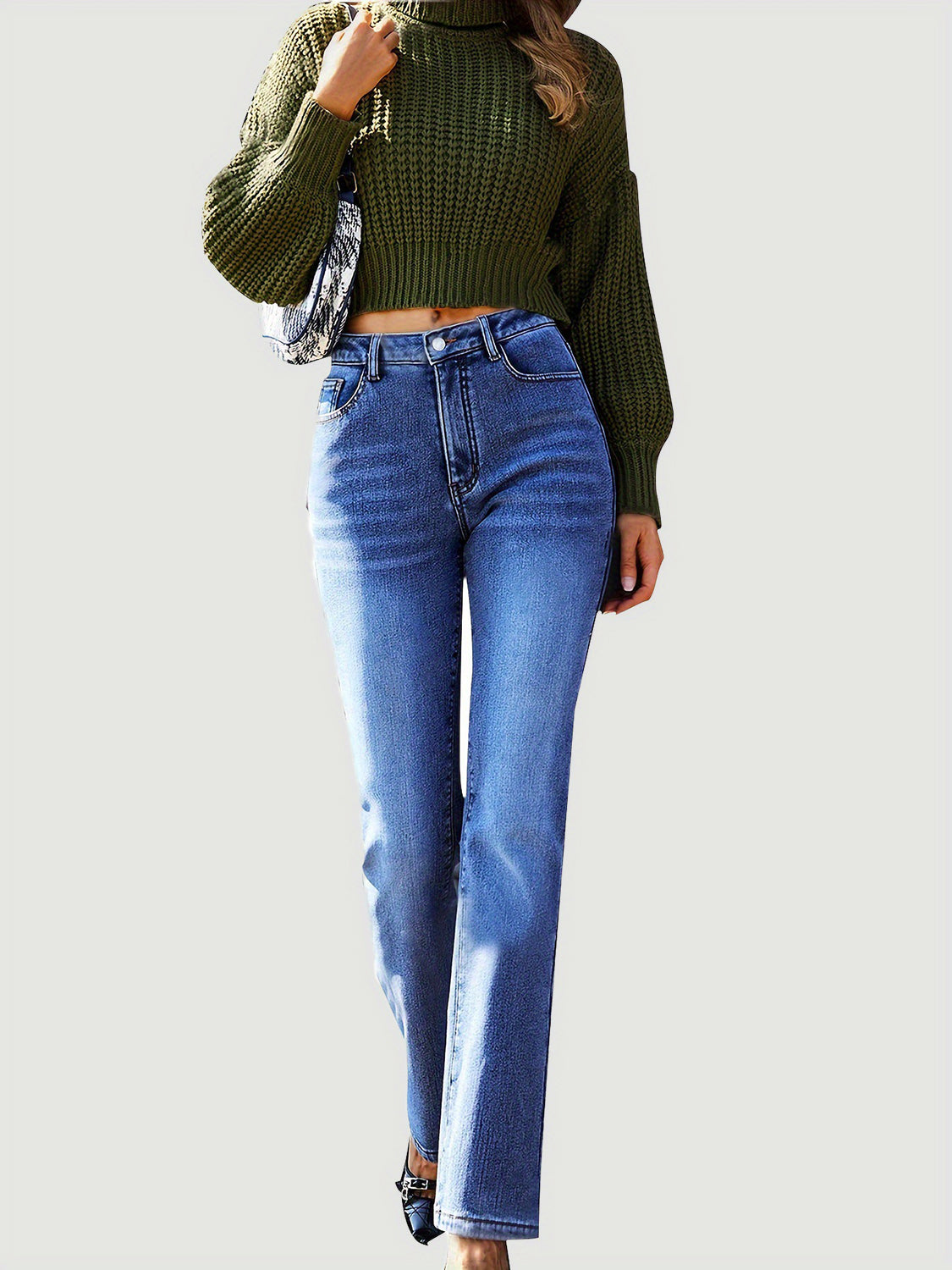Straight Leg Jeans with Pockets caeef32a-6f06-4cfa-875f-aaf9dce40bca-Max Trendsi