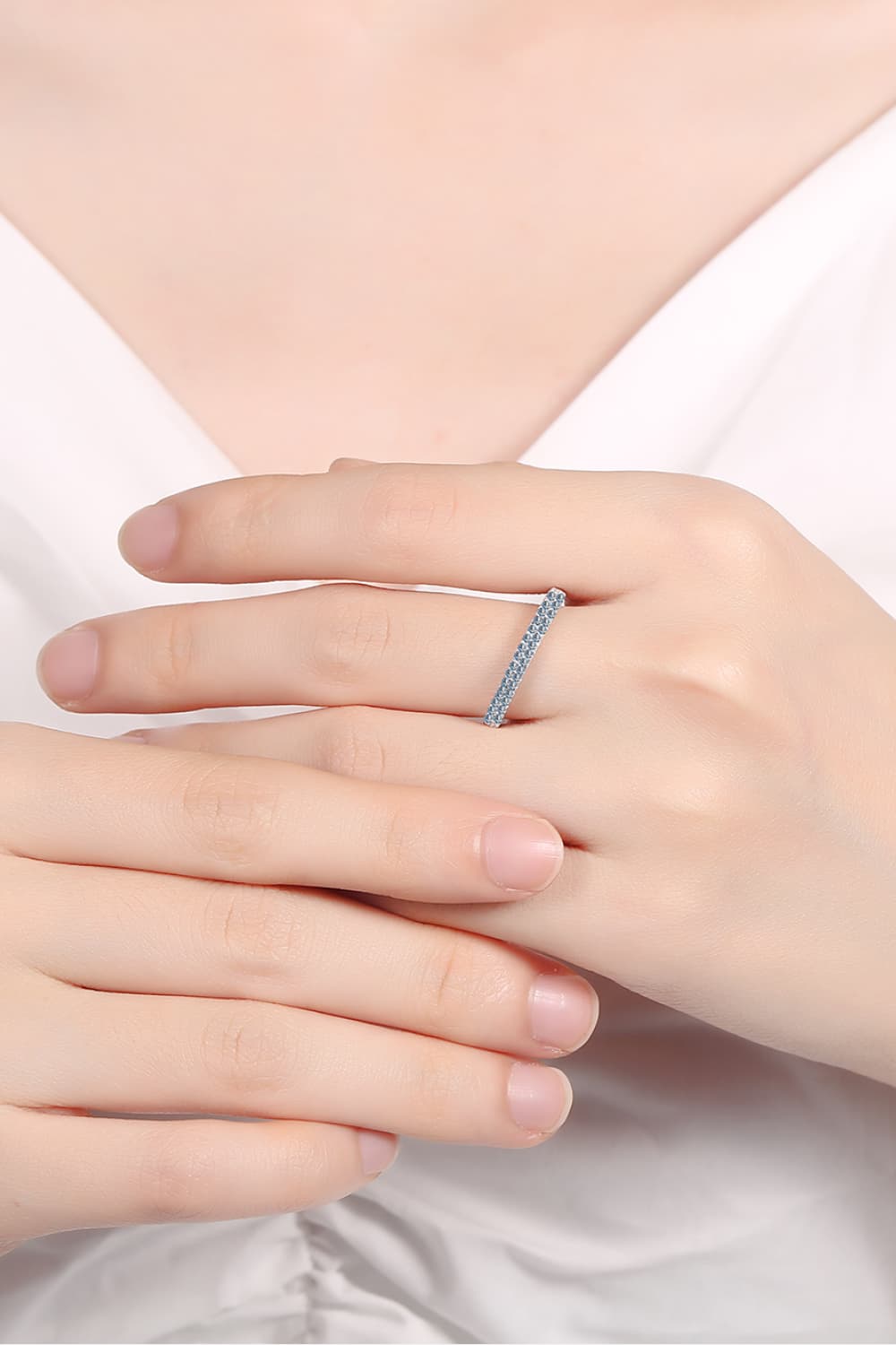 Moissanite 925 Sterling Silver Half-Eternity Ring caf33f4ec6ed475297033bc0690d2c01-Max Trendsi