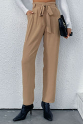 Perfee Belted Straight Leg Pants with Pockets Khaki cb1c55c0cb0d449eb5603049276c0300-Max Trendsi