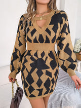 Contrast Round Neck Cutout Long Sleeve Mini Sweater Dress Khaki cb2654ae4fb54c838a29c32921276e36-Max Glownestbest