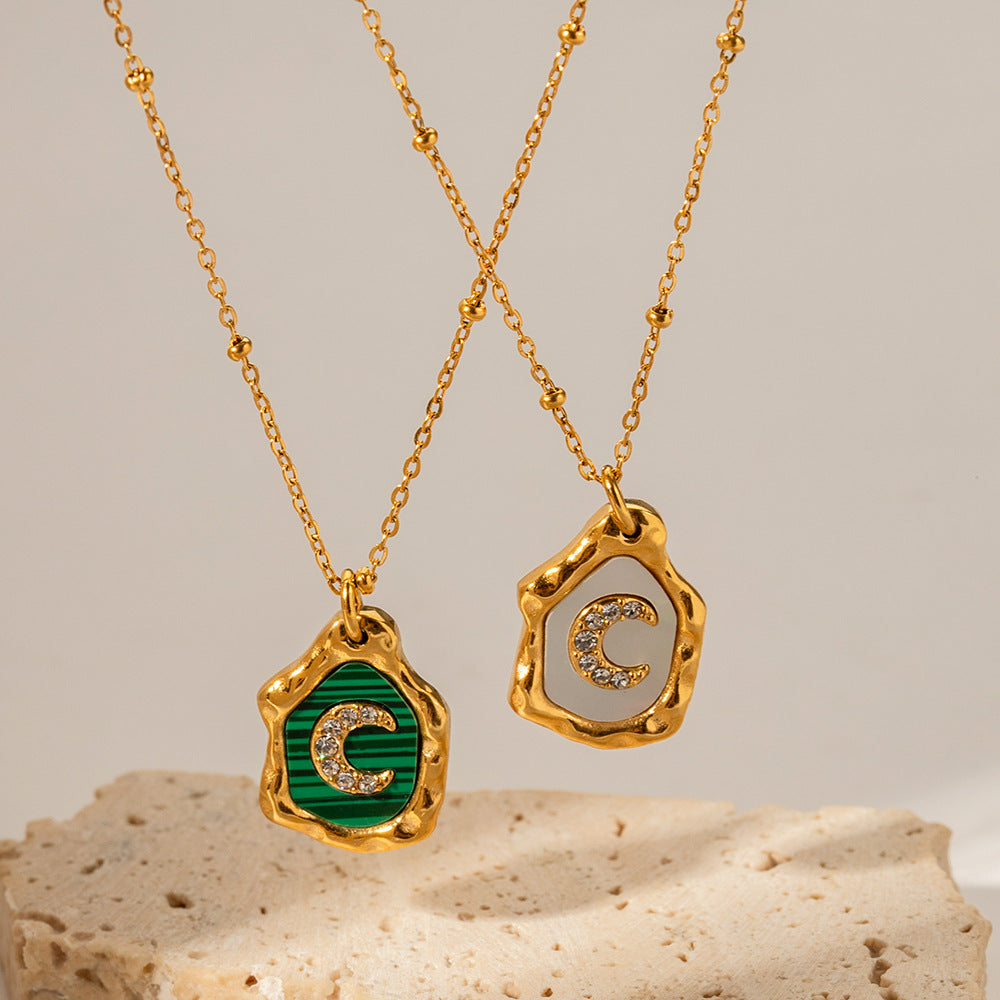 18k Gold Exquisite and Fashionable Irregular Bezel with Moon Inlaid Zircon Design Pendant Necklace cbc6b871-b322-44b4-9f0f-1911d849c60d Artshiney