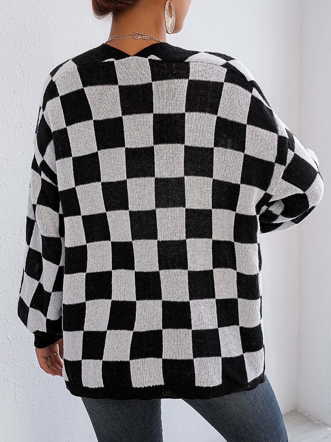 Checkered Open Front Long Sleeve Cardigan cbed5d2a-10cd-4ad2-9385-4bed743bf903-Max Glownestbest