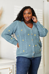 Glownestbest® | HEYSON Full Size Floral Embroidered Cable Cardigan Turquoise cc1cd2606c4c48c6b1afd0414dcdabd7-Max Glownestbest