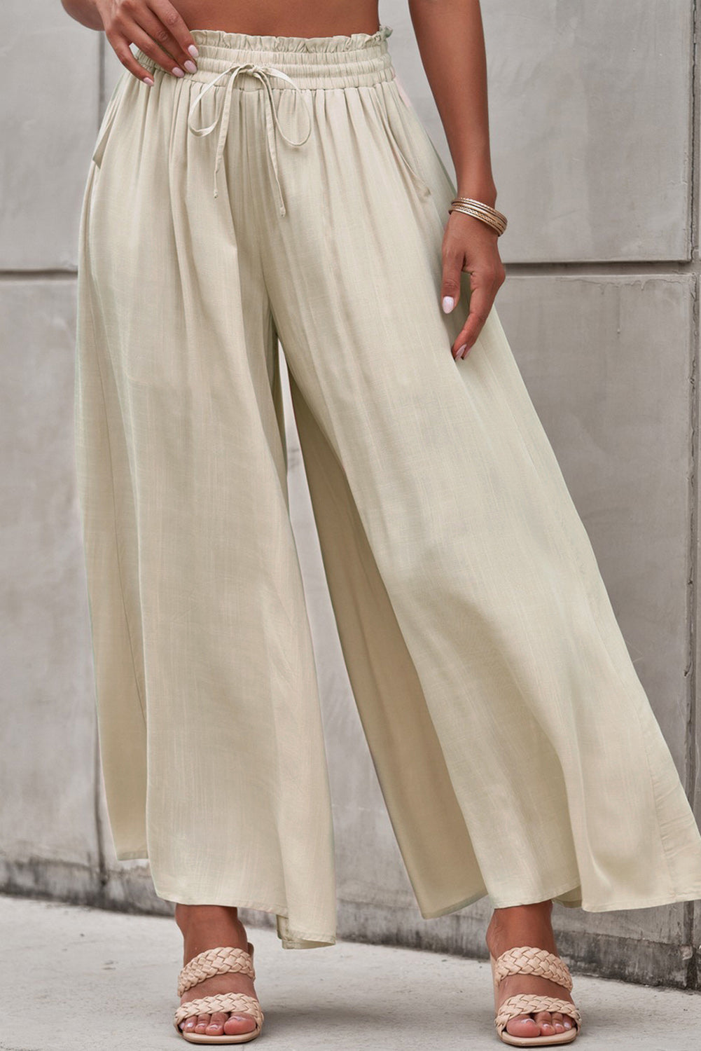 Drawstring Waist Wide Leg Pants cc5a521afed7413692e848b3add51b35-Max Trendsi