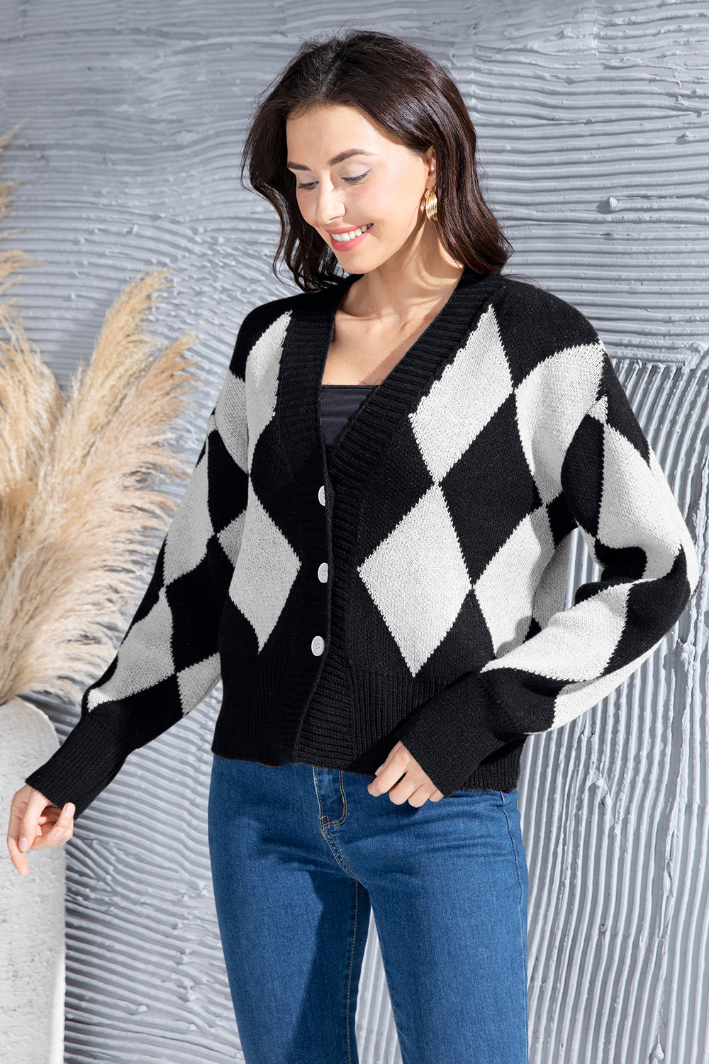 Geometric Button Up Dropped Shoulder Cardigan cc8debc0-6299-464b-9ca6-701928ac3eec-Max Glownestbest
