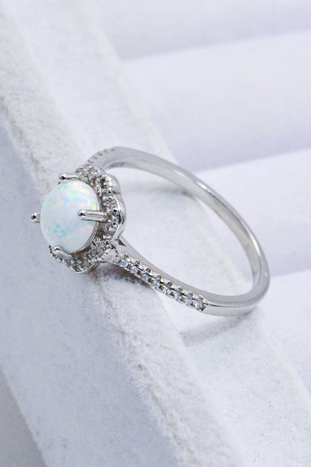 Platinum-Plated 4-Prong Opal Ring cc93e9f44ea44f1fbf4f42169a04723d-Max Trendsi