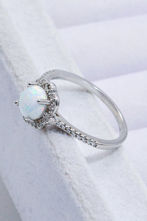 Platinum-Plated 4-Prong Opal Ring cc93e9f44ea44f1fbf4f42169a04723d-Max Trendsi