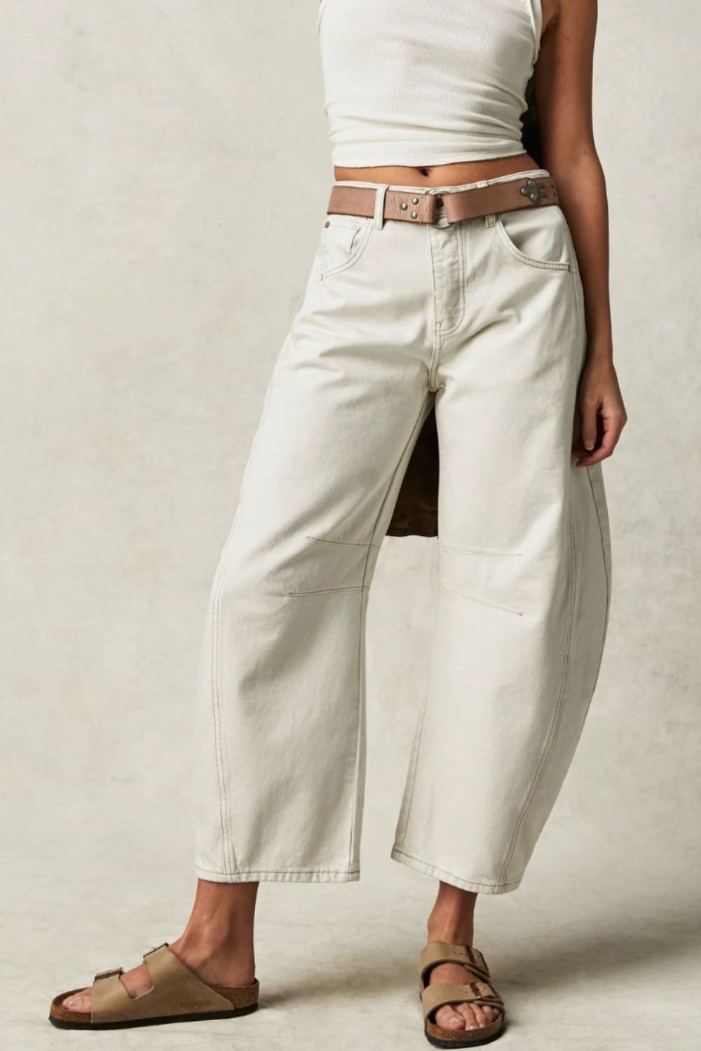 Wide Leg Jeans with Pockets Cream cca9f78b-72e3-41eb-a85e-51451f292b64-Max Trendsi