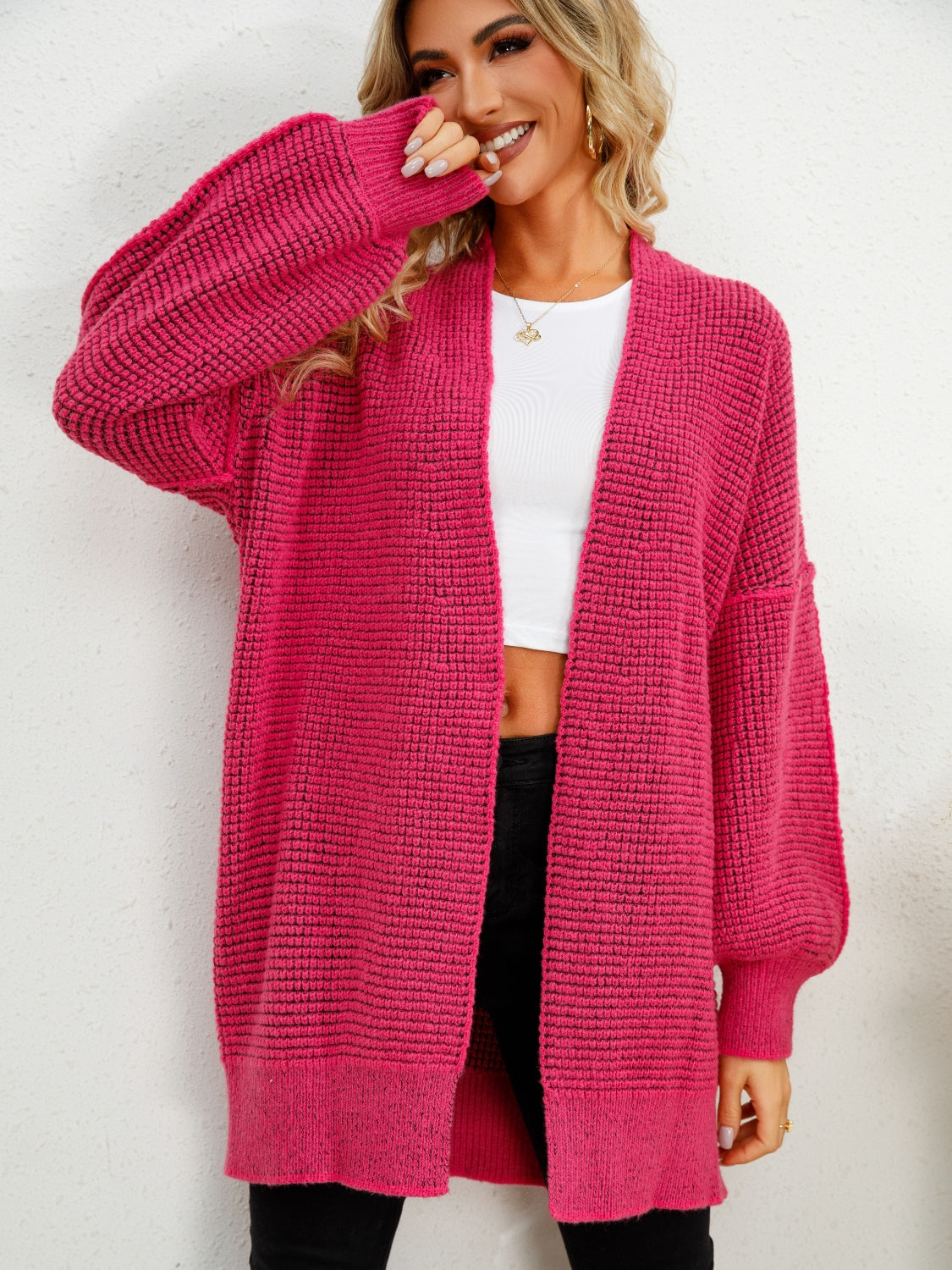 Open Front Dropped Shoulder Cardigan cce36814-7b85-46bc-a276-ab987465a85e-Max Glownestbest