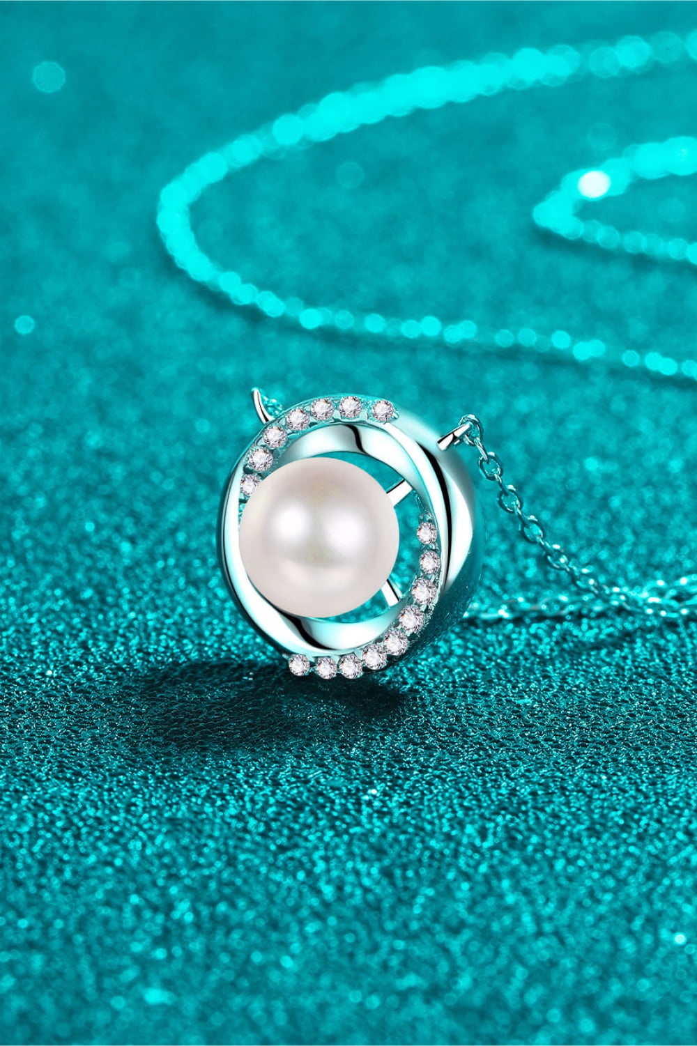 Moissanite Pearl Rhodium-Plated Necklace cd1da5ae496d41d78d1457be4708b6bd-Max Trendsi