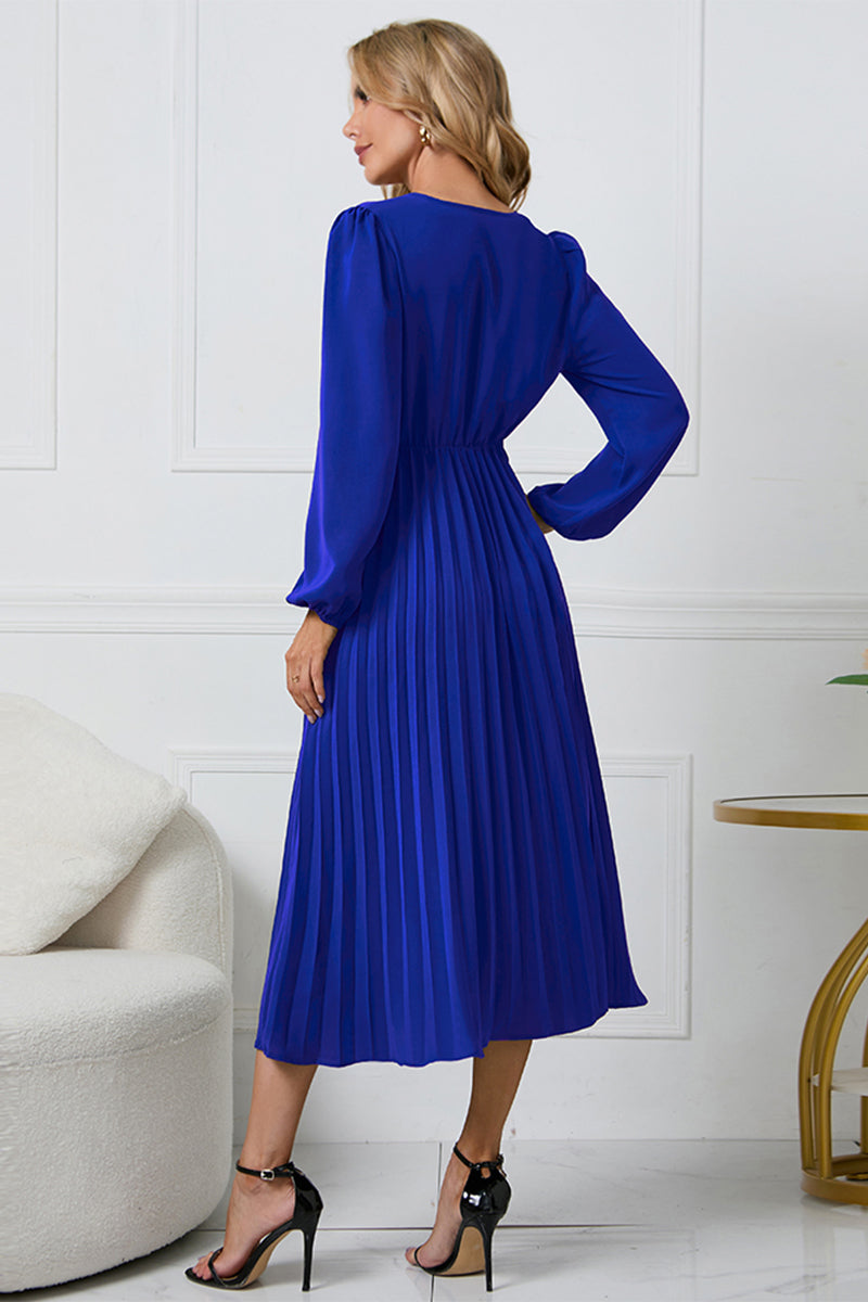 V-Neck Long Sleeve Tie Waist Midi Dress cd35d31c2db54a5999368d110bf72d9a-Max Glownestbest