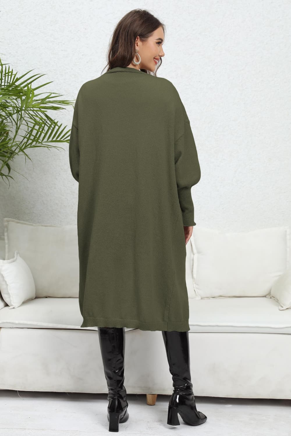 Lantern Sleeve Open Front Pocketed Cardigan cd43a88a0cd147e28e9d8fbd730be42c-Max Glownestbest