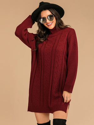 Perfee Slit Turtleneck Long Sleeve Mini Sweater Dress cdf66648-34fc-42a7-ab3d-d4f6edfaed3a-Max Glownestbest