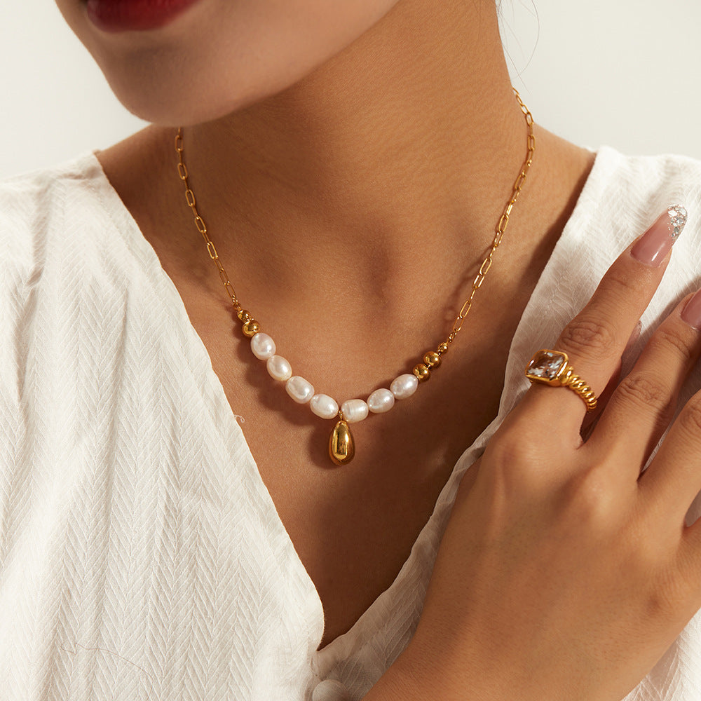 18K Golden Baroque Freshwater Pearl French elegant necklace ce9970b1-ac53-499e-ba54-40fa2a9e73f1 Glownestbest