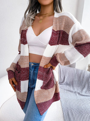 Glownestbest® | Striped Rib-Knit Open Front Longline Cardigan cf473b99a24340f78986e117ab2f7db0-Max Glownestbest